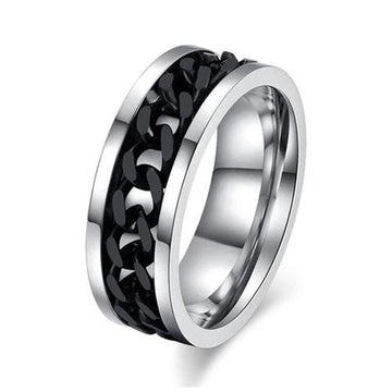 The Pink Pigs Mens Jewelry and Watches 6 / Black Chain Spinner Ring-Stainless Steel & Titanium Chain Spinner Inset in Gold, Silver or Black Color